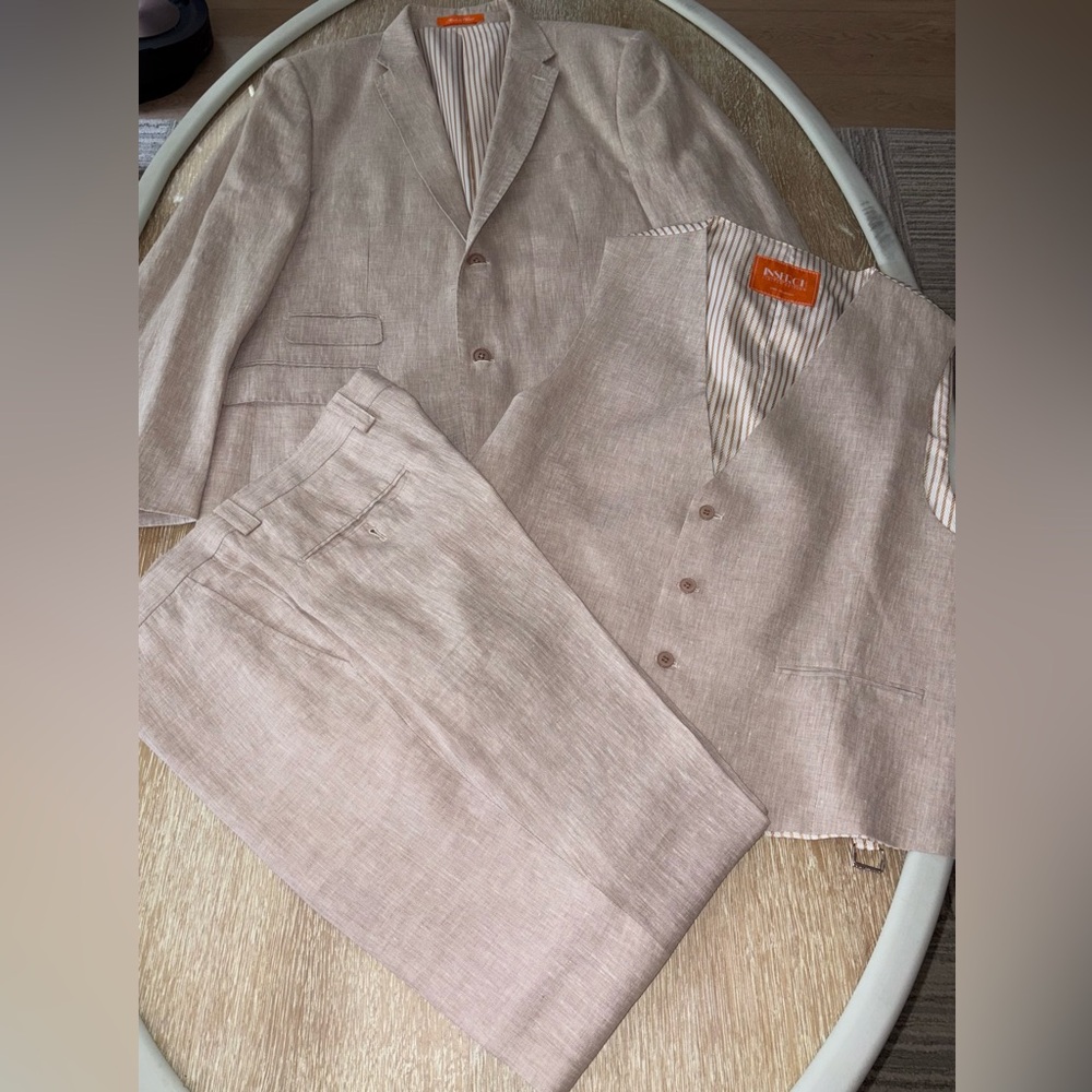 Men's Beige Suit Set with Vest